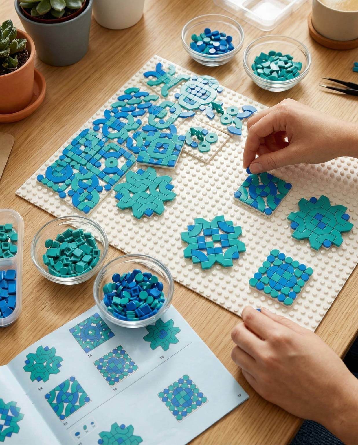 Creating Islamic geometric tile patterns with LEGO baseplates and flat tiles